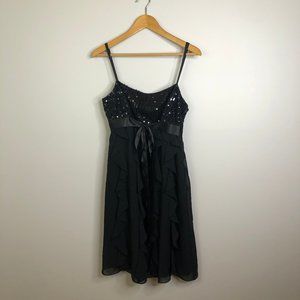 Sequined and Ruffled Black Mini Party Dress